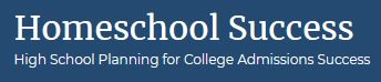Text "Homeschool Success" and subtitle "High School Planning for College Admissions Success" on a blue background.