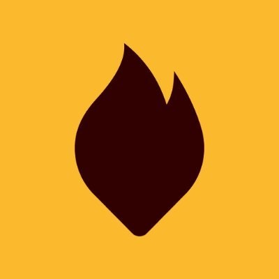 The image features a stylized flame icon on a yellow background.