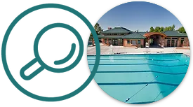 image of magnifying glass over a picture of a swimming pool