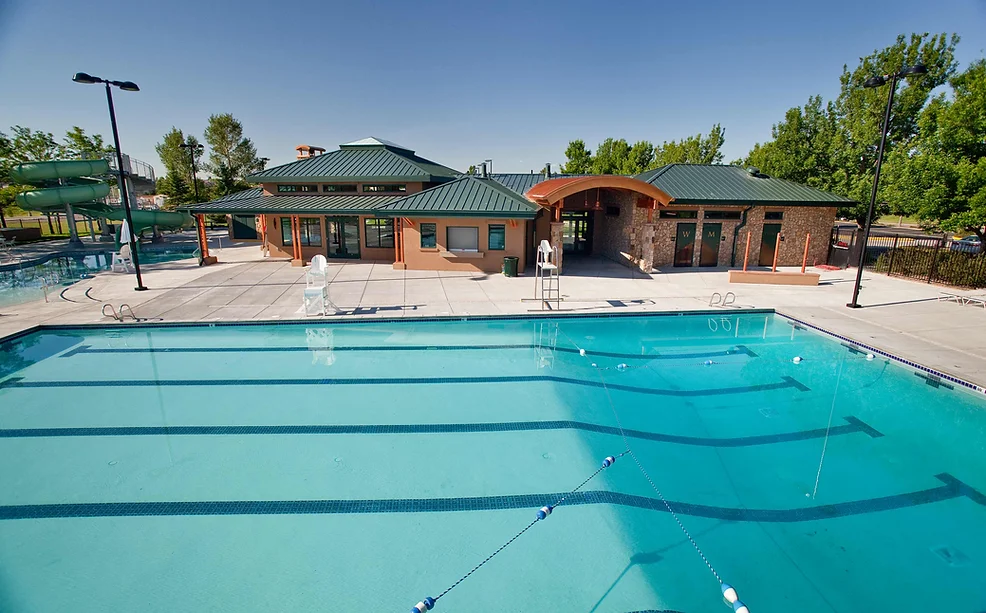 Photo of a swimming pool and building