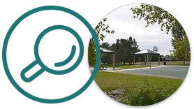 image of magnifying glass over a picture of gazebos
