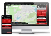 The image shows a map interface displayed on a computer and a smartphone, likely for navigation or tracking purposes.