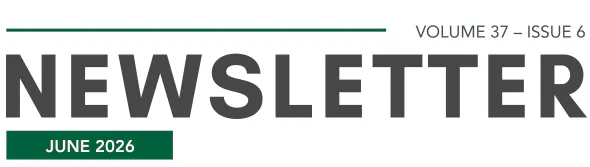 The image displays a newsletter header for June 2026, indicating it's Volume 37, Issue 6.