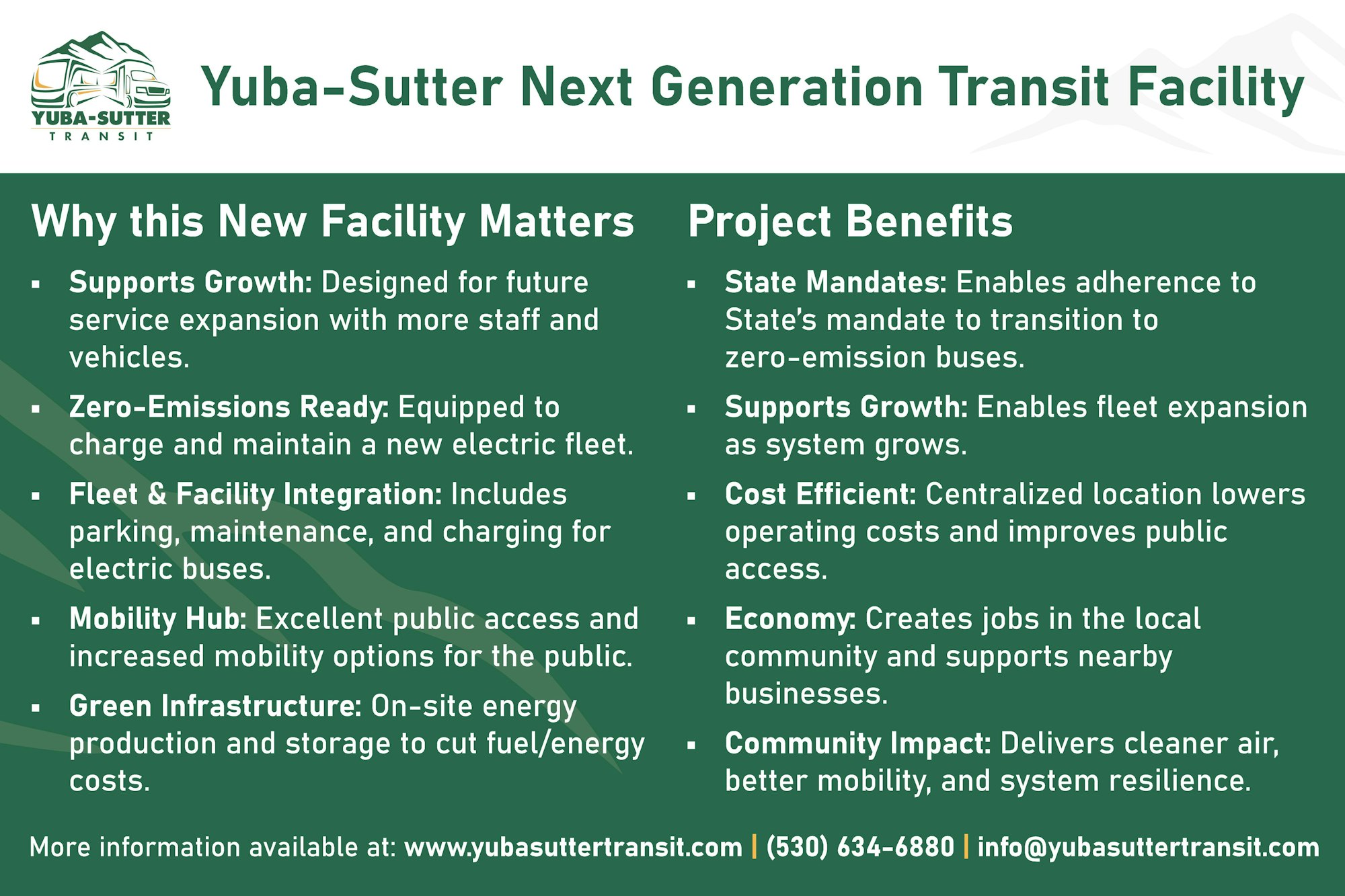Yuba-Sutter's new transit facility supports growth, is zero-emissions ready, integrates fleet needs, and boosts economy and mobility.