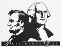 Silhouette illustrations of two historical figures with the text "Presidents Day" below.