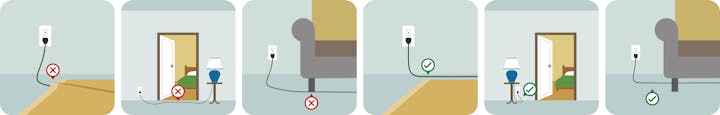 Example of not putting power cords under rugs or furniture.