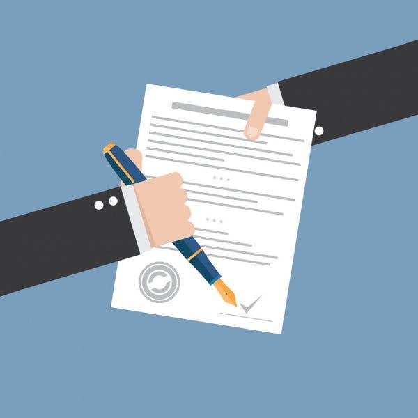 Icon of a person signing a contract document