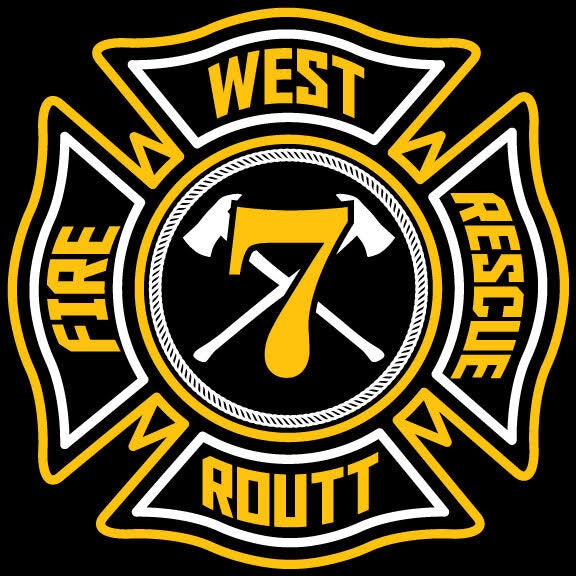A fire department logo with a fire axe, number 7, and the words "West Routt Fire Rescue".
