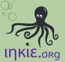 An octopus with bubbles, over the text "INKIE.org" on a green background.