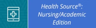 An icon of a tablet with a medical cross and text: "Health Source: Nursing/Academic Edition" on a blue background.