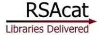 Logo with text "RSAcat" and "Libraries Delivered," featuring an arrow design.