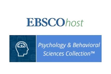 EBSCOhost logo with "Psychology & Behavioral Sciences Collection" text and brain icon.