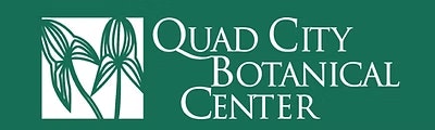 Logo for Quad City Botanical Center with stylized plant design on a green background.