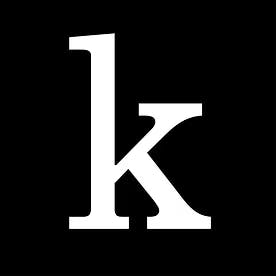 A white lowercase "k" on a black background.