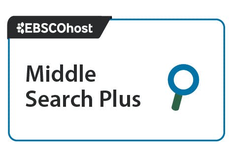 EBSCOhost Middle Search Plus logo with a magnifying glass icon.