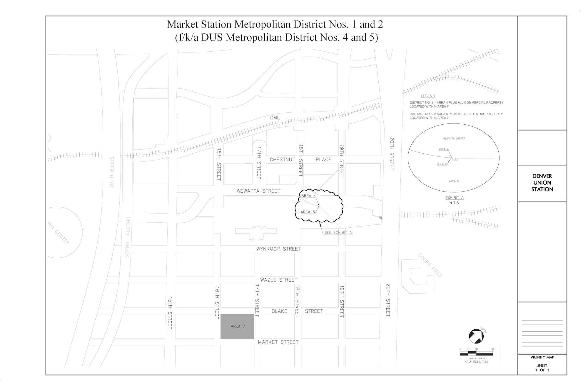 Map of the Districts which are generally located east of 17th Street, south of Chestnut Place, west of 19th Street, and north of Wynkoop street in the City and County of Denver