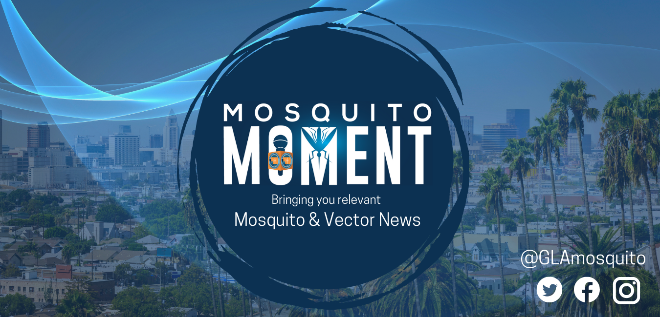 The image promotes "Mosquito Moment," sharing relevant news about mosquitoes and vectors. Social media handles included.
