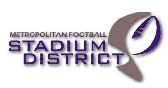 A logo with the text "Metropolitan Football Stadium District" and an abstract design that may suggest a stadium or a sports theme.