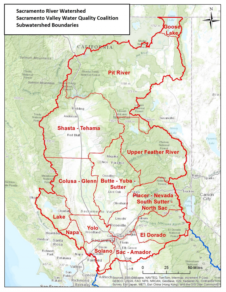 Map depicting the Sacramento River Watershed and it's boundries