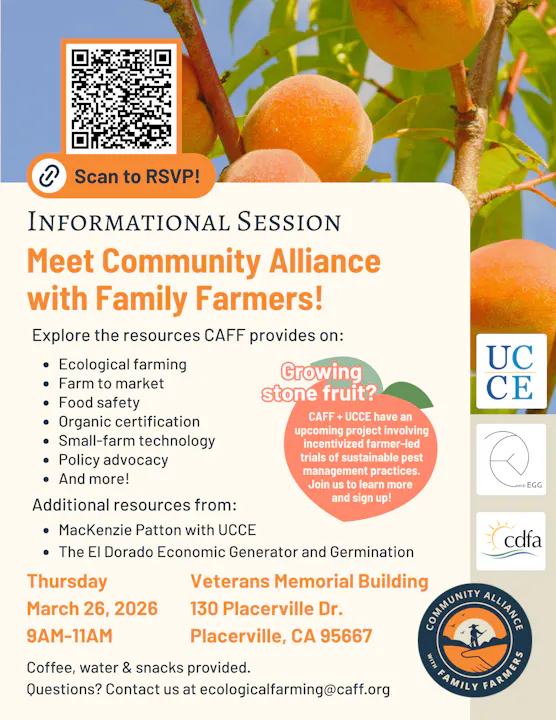 Join the Community Alliance with Family Farmers on March 26, 2026, in Placerville for an informational session on farming resources!