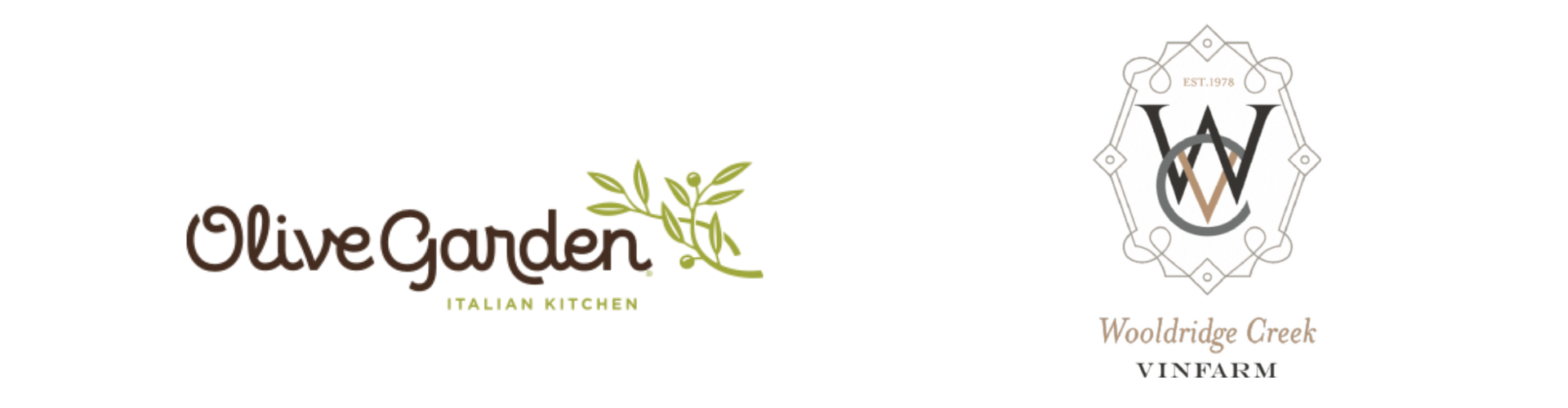 Logos for Olive Garden Italian Kitchen and Wooldridge Creek Vineyards.
