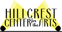 Logo with yellow spotlights shining on "Hillcrest Center for the Arts."