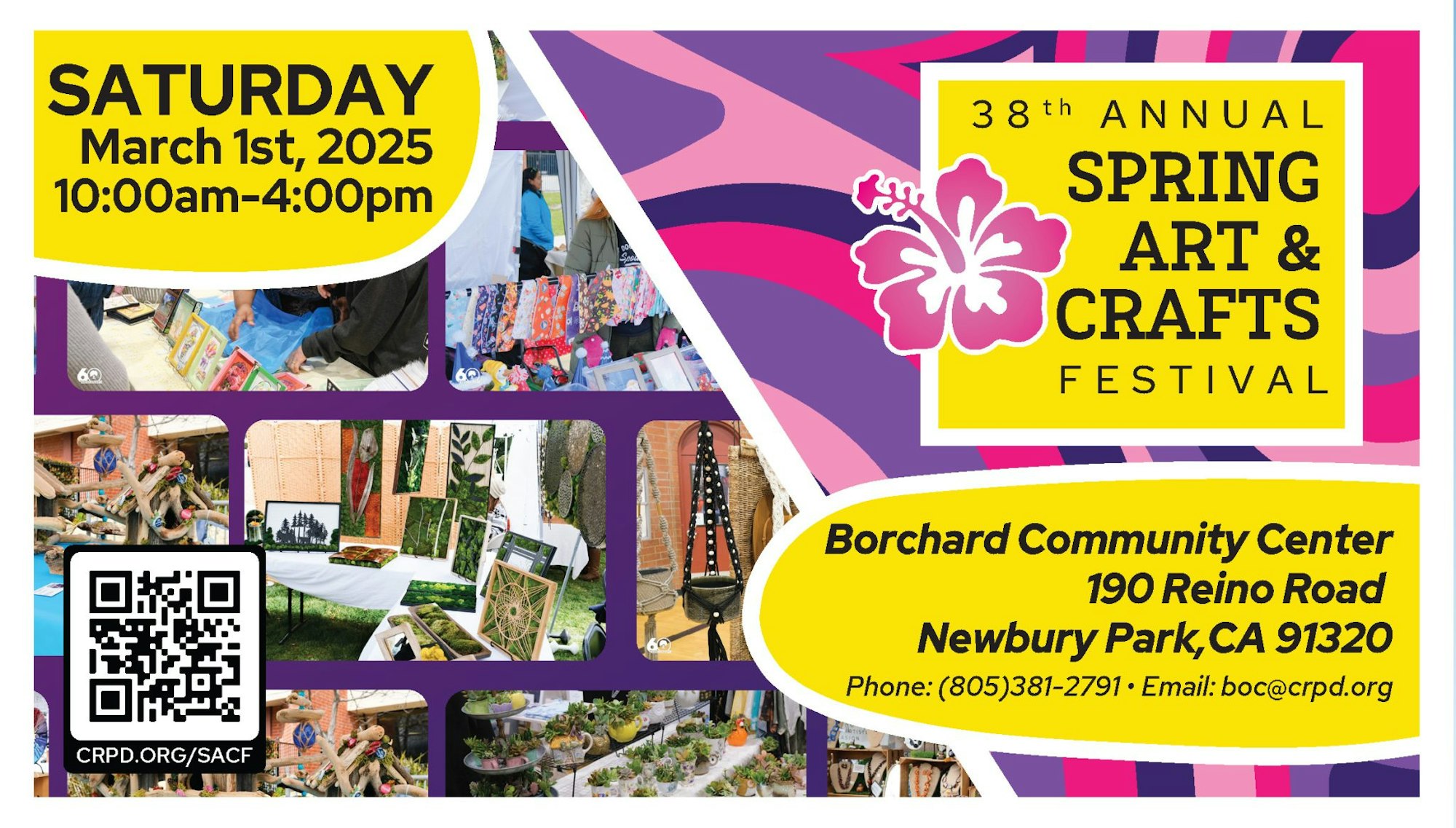 Spring Art & Crafts Festival on March 1, 2025, at Borchard Community Center, Newbury Park, CA. Time: 10am-4pm.