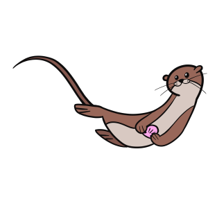 A cartoon otter holding a pink ice cream cone, floating happily.