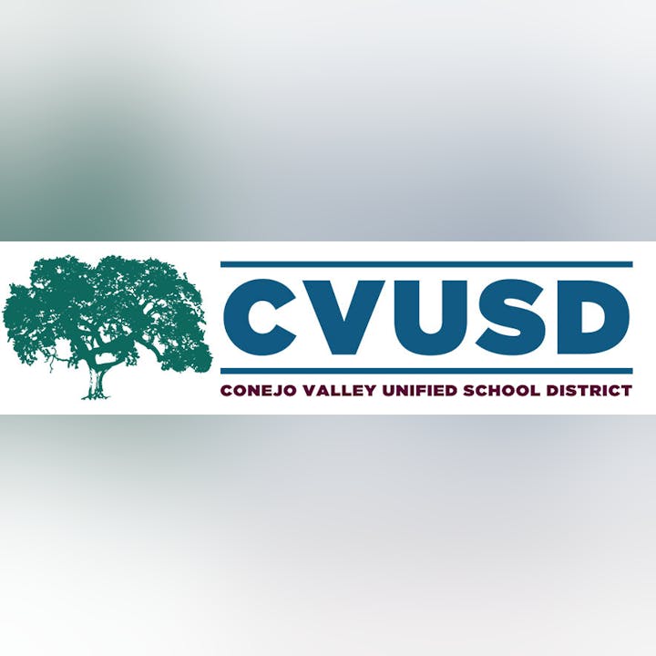 Logo with a tree and the text: "CVUSD Conejo Valley Unified School District."