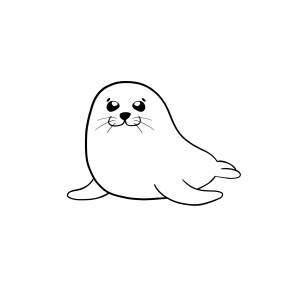 A cute, cartoon seal with whiskers on a black background.