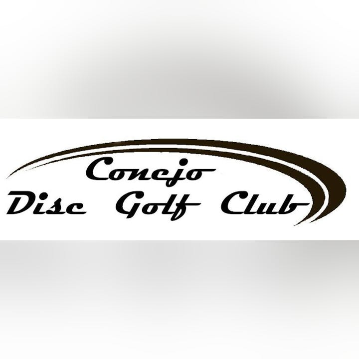 Text saying "Conejo Disc Golf Club" with a swoosh design above it.