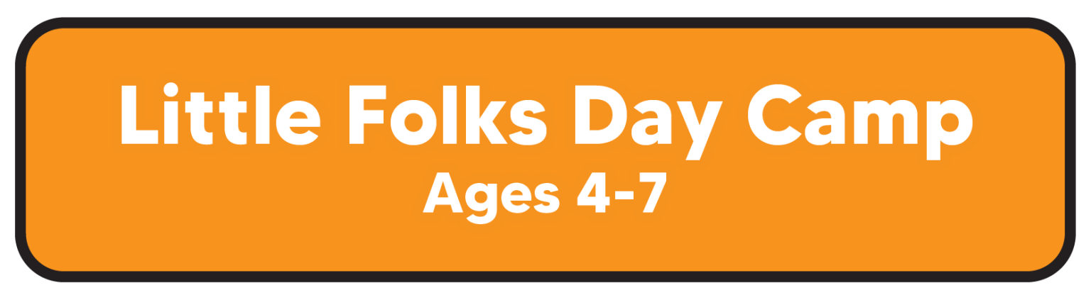 "Little Folks Day Camp Ages 4-7" on an orange background.