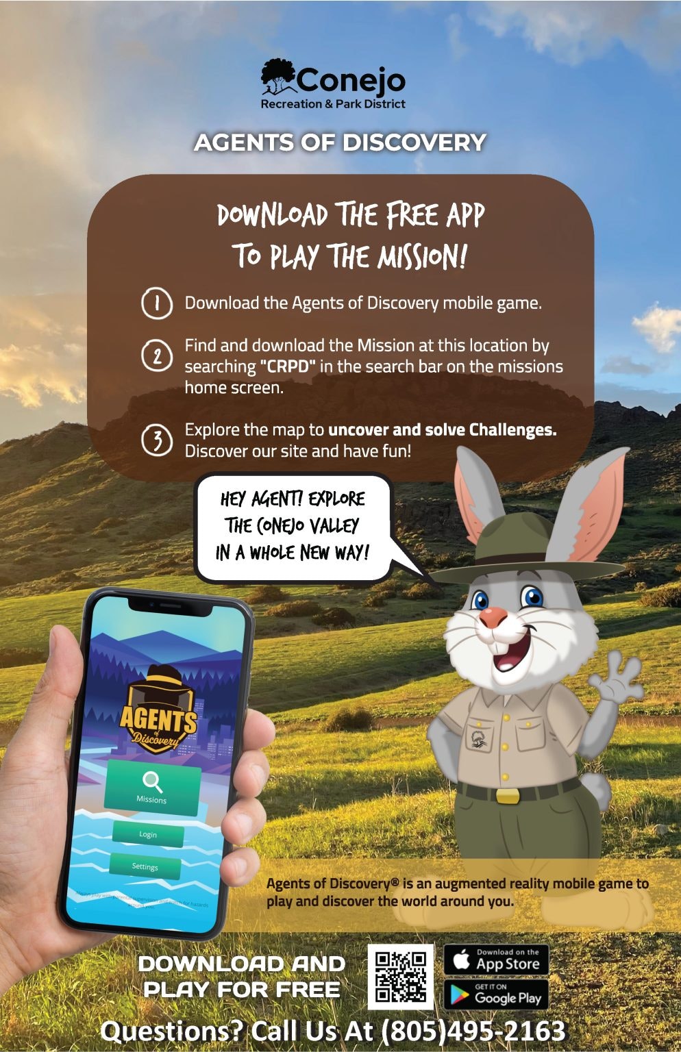 Augmented reality app "Agents of Discovery" promo for exploring Conejo Valley. Download instructions included.