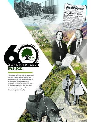 Collage of Conejo Recreation & Park District's 60th anniversary, featuring historical images and text celebrating its achievements.