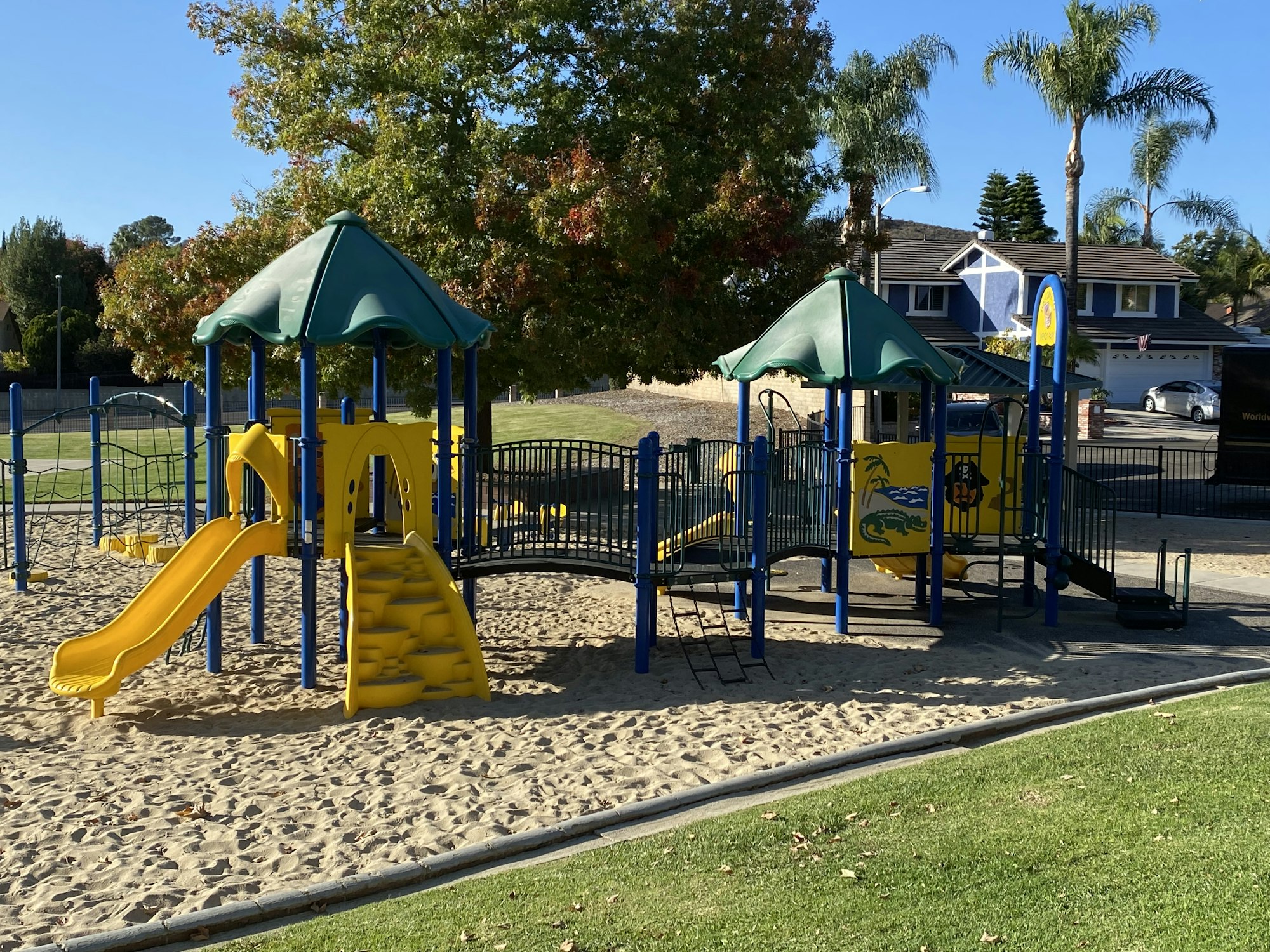 A playground with a slide