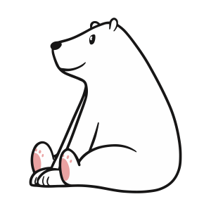 Illustration of a smiling polar bear sitting with pink paws showing.