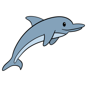 A cartoon-style dolphin with a happy expression.