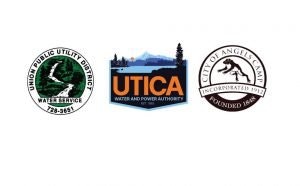 Three logos: Union Public Utility District, UTICA Water and Power Authority, and City of Angels Camp.