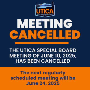 The Utica Special Board Meeting on June 10, 2025, is cancelled. Next meeting: June 24, 2025.