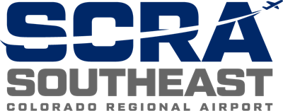 A logo for "SOUTHEAST Colorado Regional Airport" with an acronym "SCRA" and an airplane graphic.
