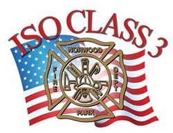 ISO Class 3 badge featuring American flag and Norwood Park Fire Dept emblem.