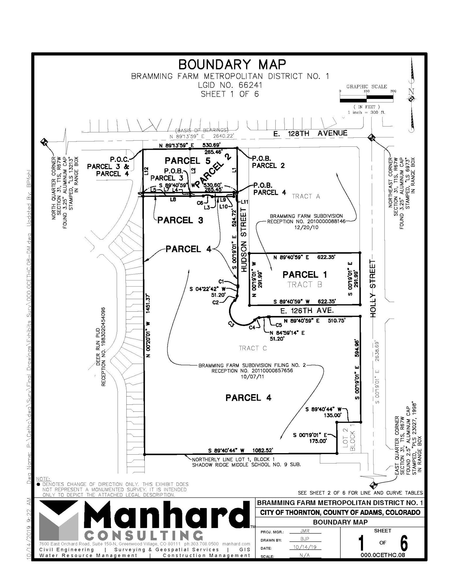 Boundary map of Bramming Farm Metropolitan District No. 1, generally located south of E. 128th Avenue and west of Holly Street, city of Thornton, Colorado