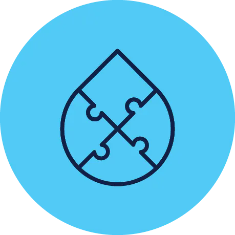 A blue puzzle piece shield logo on a light blue background.