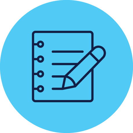 Icon of a checklist with a pencil on a blue background which represents the Data Gap Identification and Data Improvement Project