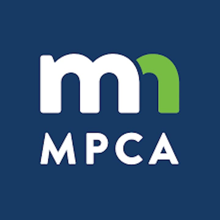 Logo with white "m" and green arc on a blue background, text "MPCA" underneath.