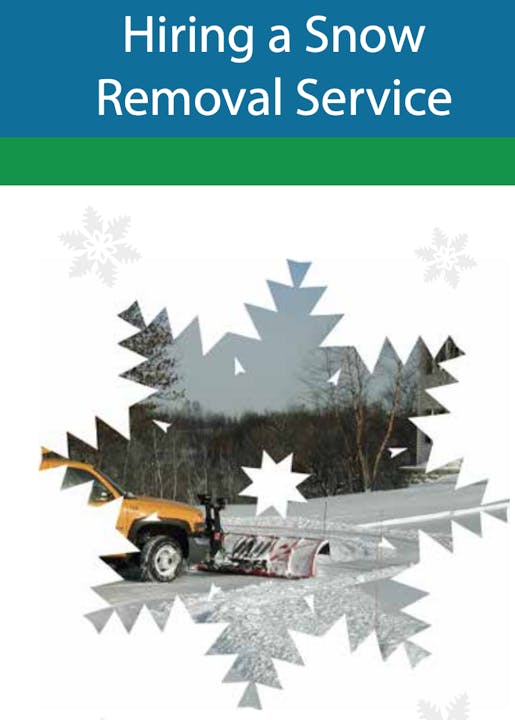 The image shows a flyer or ad for snow removal services with snowflakes and a snow plow truck.