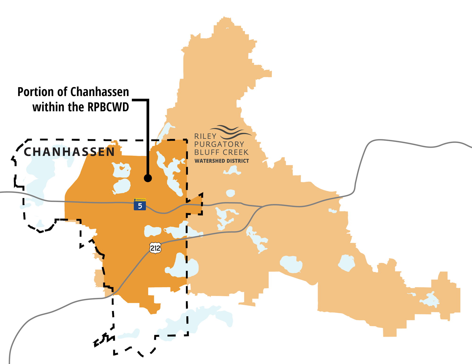 Map showing a portion of Chanhassen within the Riley Purgatory Bluff Creek Watershed District (RPBCWD).