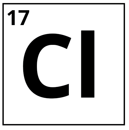 Symbol for Chlorine (Cl) on the periodic table with atomic number 17.