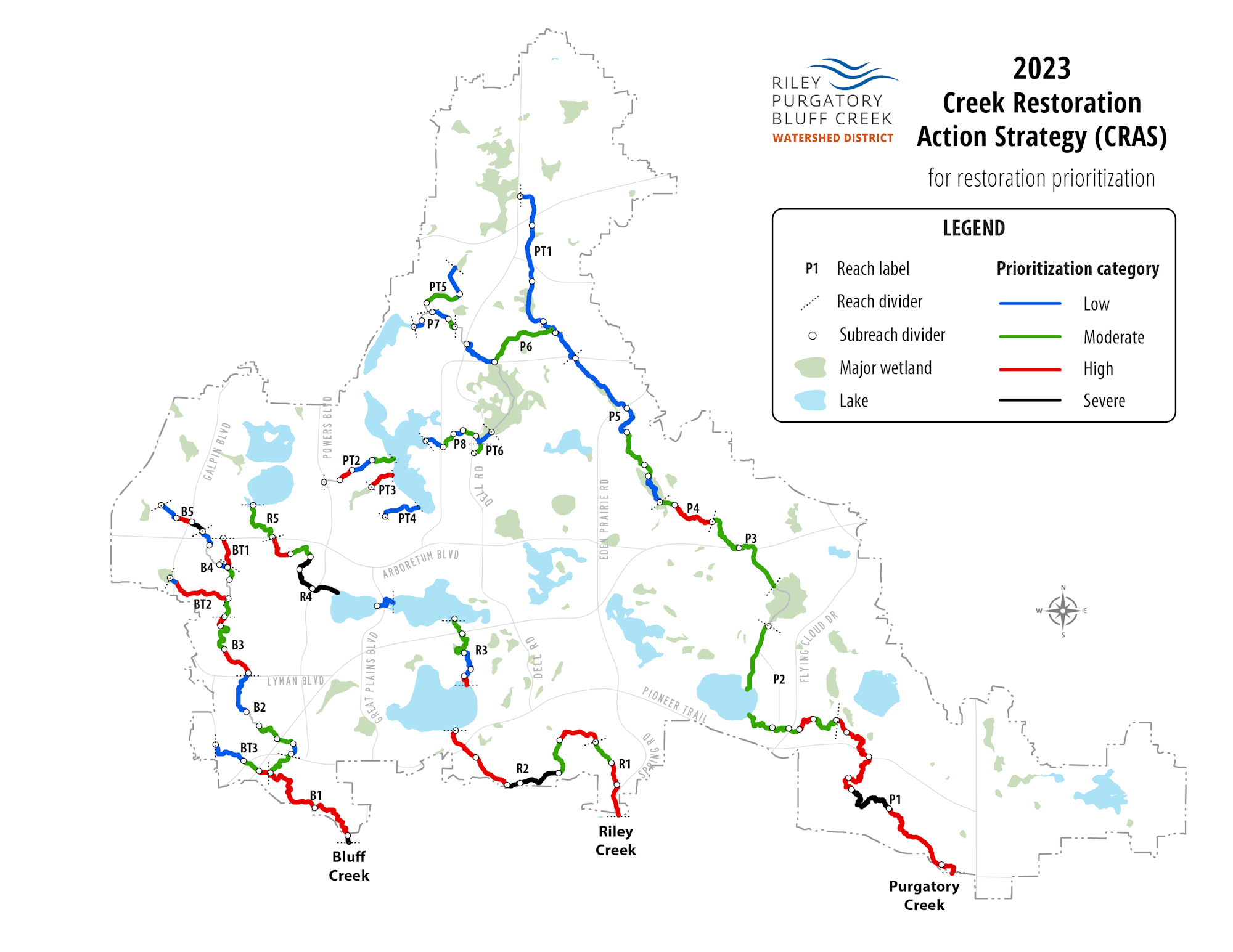 A map detailing the 2023 Riley Creek Restoration Action Strategy with prioritization for restoration.