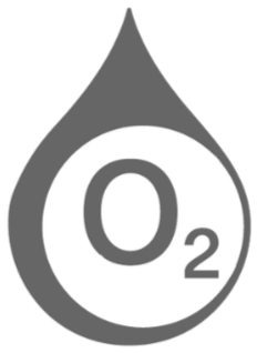 A stylized grey water droplet with the chemical symbol for oxygen "O2" inside it.